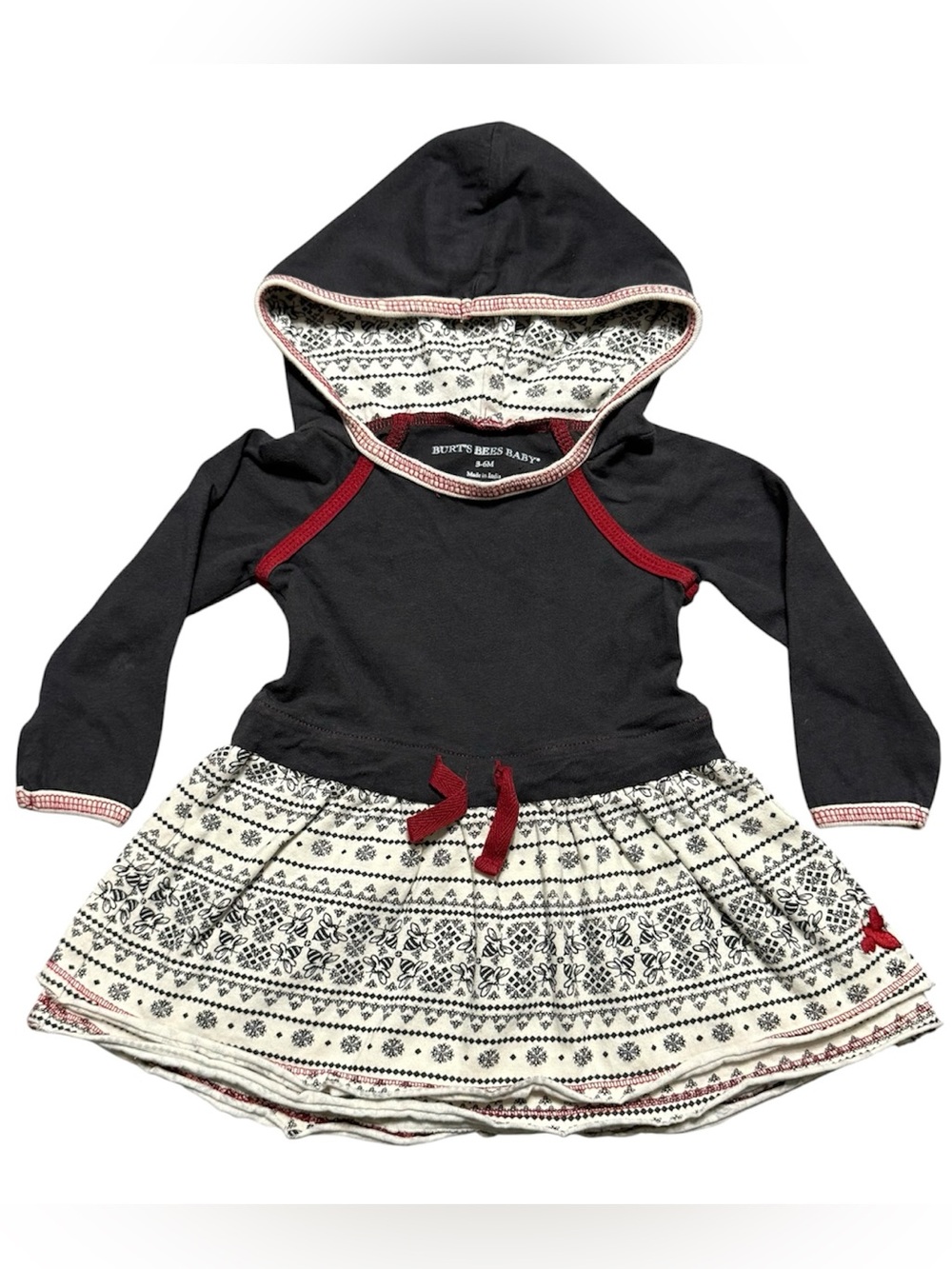 Burt's Bees Baby 3-6M Hooded Winter Dress Gray White Bee Pattern
